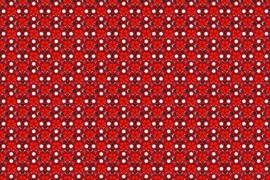 Tarz sahibi yıldızlar, kar taneleri ve ızgaralar. Etnik Hint folkloru. Pembe, gri ve kırmızı süslemeleri, geometrik Fas dikişsiz desenleri olan soyut, pürüzsüz yama arkaplanı.