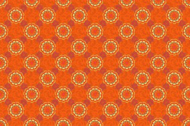 Güzel el yapımı çizimler. Zarif sarı, turuncu ve kırmızı pürüzsüz desenli ve Mandala elementleriyle.