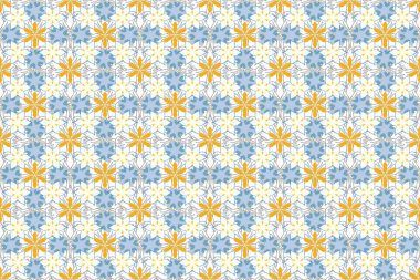 Çiçekler, yeşil, mavi ve sarı renklerde pürüzsüz desenli. Sevimli Raster çiçek arkaplanı.