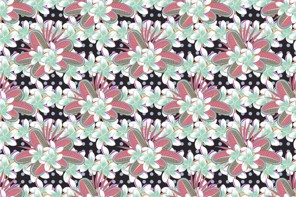 Raster textile print for bed linen, jacket, package design, fabric and fashion concepts. Floral watercolor seamless background. Seamless pattern with blue, gray and pink flowers.