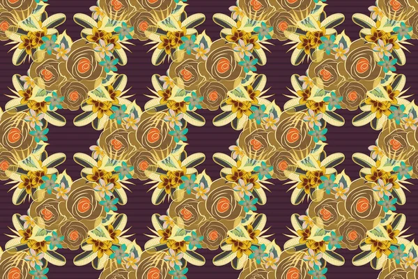 Hand Drawn Raster Seamless Pattern Brown Blue Yellow Colors Vintage — Stock Photo, Image