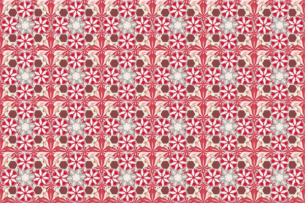 Vintage seamless pattern with beige, pink and red repeating elements. Oriental abstract raster classic pattern.