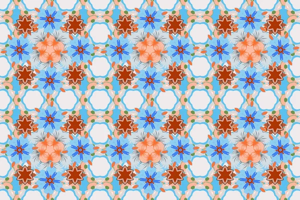 Motif Sans Couture Avec Petites Fleurs Gris Orange Bleu Grille — Photo