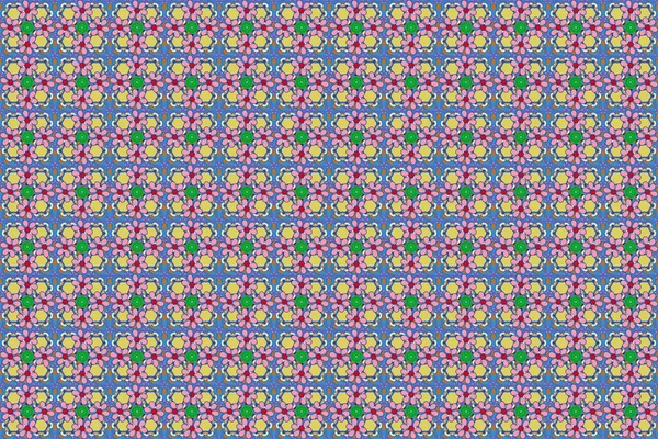 Etnische Bloemen Naadloos Patroon Blauwe Gele Roze Kleuren Rasterillustratie — Stockfoto