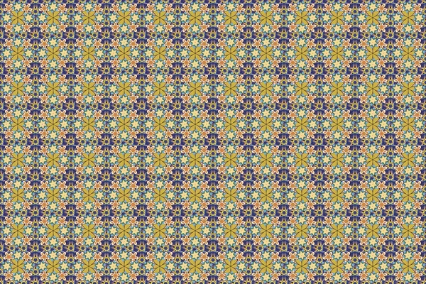 Raster Illustration Seamless Floral Pattern Yellow Blue Brown Colors Motley — Stock Photo, Image