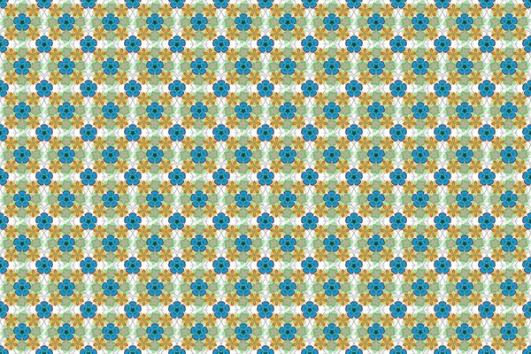 Cute seamless pattern in small flowers. Ditsy floral style. The elegant the template for fashion prints. Raster small flowers in green, yellow and blue colors.