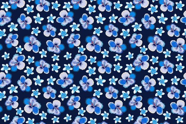 Floral Sem Costura Padrão Hibisco Flores Design Cores Azul Preto — Fotografia de Stock