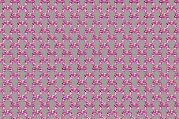 Hibiscus Flowers Buds Retro Seamless Pattern Illustration Pink Magenta Gray — Stock Photo, Image