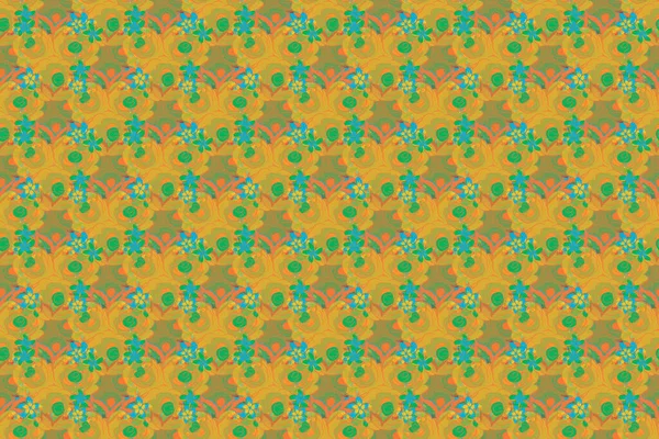 Nahtloses Muster Mit Grünen Gelben Und Orangen Rosen Raster Illustration — Stockfoto
