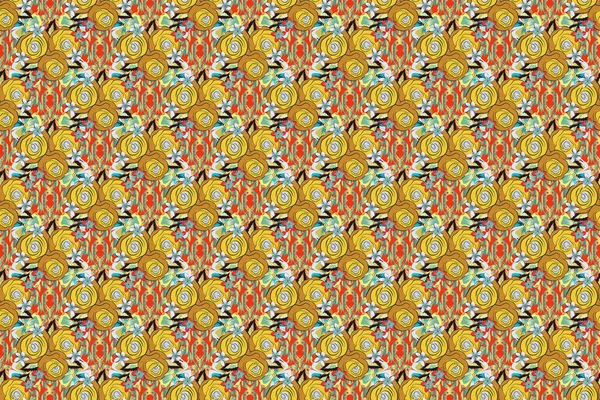 Abstraktní Elegance Rastrové Bezešvé Vzor Květinami Modré Oranžové Žluté Barvy — Stock fotografie