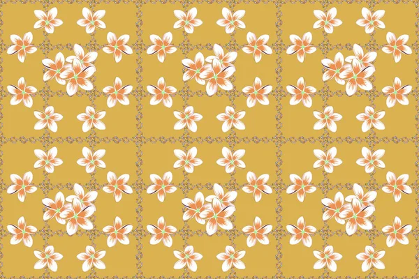 Nahtloses Muster Mit Dekorativen Sommerblumen Auf Gelbem Hintergrund Aquarellraster Illustration — Stockfoto
