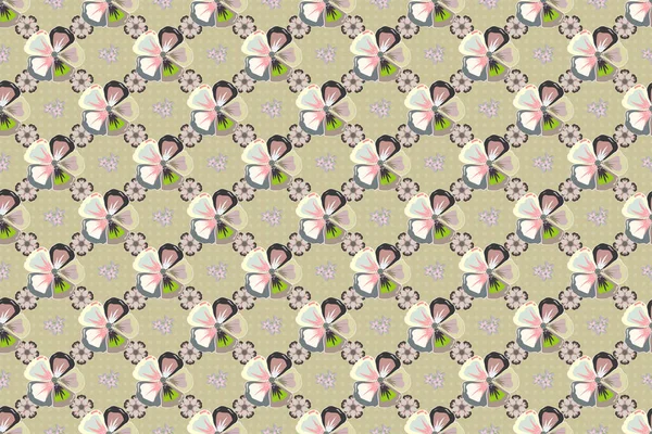 Nahtloses Muster Mit Niedlichen Kosmos Blumen Grau Grün Und Beige — Stockfoto