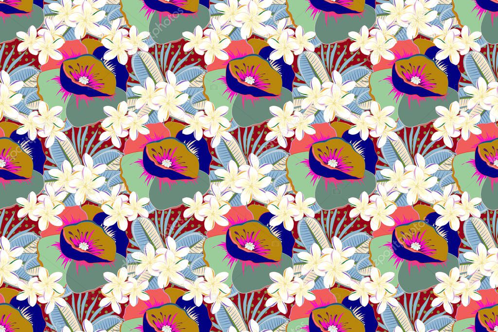 Hand drawn floral texture, multicolor decorative flowers. Raster seamless multicolored floral pattern.