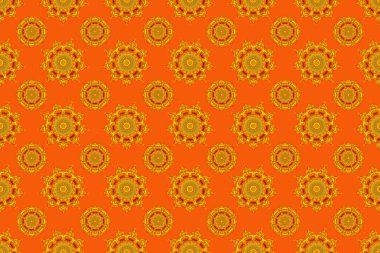 Halılar, tekstil, duvar kağıtları ve herhangi bir yüzey için şablonlar. Doğulu, süslü. Kırmızı, sarı ve turuncu süsten oluşan pürüzsüz bir desen..