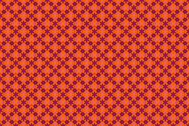 Raster illüstrasyonu. Klasik duvar kağıdı dikişsiz, kırmızı, siyah ve turuncu renklerde çiçek desenli arka plan. Bir sürü sevimli çiçek..