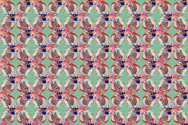 Pembe ve yeşil renklerde kusursuz soyut çiçek deseni. Stok çizimi. Klasik stil.