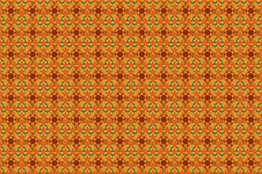 Yeşil, turuncu ve sarı renklerde desensiz çiçek deseni.