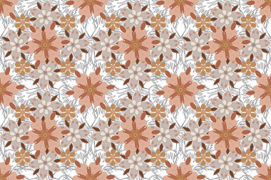 Raster, bej, gri ve turuncu renklerde, dikişsiz vintage desen. Kumaş baskısı, hatıra defteri, hediye paketi için..
