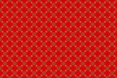 Raster illüstrasyonu. Geleneksel klasik kırmızı, sarı ve pembe desenler. Soyut süs, barok tarzında kusursuz bir desen..