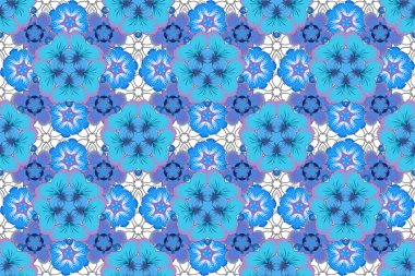 Raster kusursuz Noel süsü deseni. Parlak arkaplan çizimi mavi, mor ve mor renklerde.