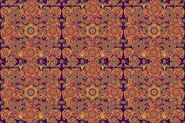 Ikat damaske desensiz arkaplan fayansı yeşil, mor ve sarı renklerde.