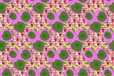 Pembe ve yeşil renklerde kusursuz el yapımı raster çiçek deseni..