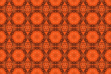 Kusursuz kumaş desenli, kahverengi, turuncu ve kırmızı klasik duvar kağıdı. Süslü sınır. Raster pürüzsüz desen.