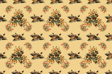 Tarzlı, kahverengi ve bej gelincikler çizilmiş bir el. Raster modası, kusursuz çiçek deseni..