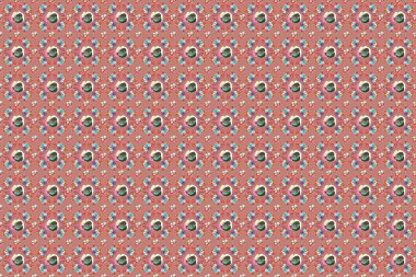 Arabesk. Kesişen kıvrımlı zarif stilize yapraklar ve parşömenler soyut bir çiçek süsü oluşturuyorlar. Soyut, soyut, mavi ve pembe renklerde, dikdörtgen desenli..