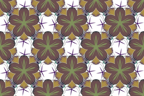Ilustración Trama Raster Estilizado Textura Sin Costuras Violeta Elementos Verdes — Foto de Stock