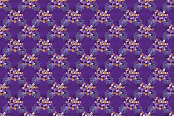 Beautiful pattern for decoration and design. Watercolor seamless pattern with primrose flowers. Trendy print in purple and violet colors. Exquisite pattern with primrose flowers in vintage style.