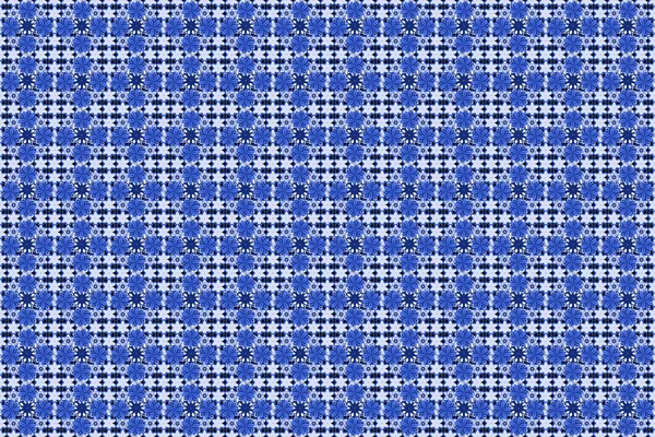 Stylish wallpaper with flowers. Abstract background. Floral seamless pattern with blooming flowers and leaves in blue and white colors.