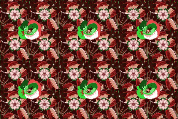 Безшовний Візерунок Милими Маковими Квітами Рожевого Червоного Зеленого Кольорів Весняний — стокове фото