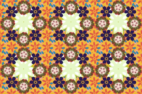 Aquarel Naadloos Patroon Met Abstracte Bloemen Groene Oranje Blauwe Kleuren — Stockfoto