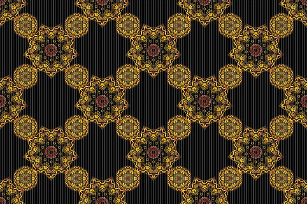 Medieval Floral Royal Pattern Decorative Symmetry Arabesque Green Brown Yellow — Stock Photo, Image