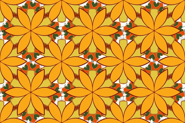 Растровая Иллюстрация Цветочный Узор Оранжевом Коричневом Желтом Цветах — стоковое фото