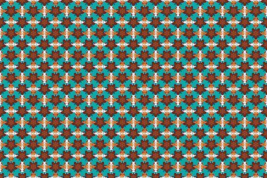 Mavi, kahverengi ve turuncu süslemeli soyut raster desenli. Karmaşık süslemeli klasik tasarım.