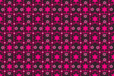 Raster illüstrasyonu. Mor, morumsu ve pembe renklerde çiçek motifleri olan soyut zerafet deseni..