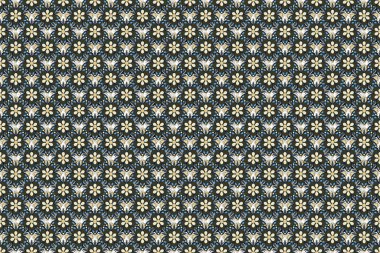 Raster illüstrasyonu. Ditsy pürüzsüz desen. Raster soyut çiçekleri gri, bej ve mavi renklerde. Küçük çiçeklerdeki sevimli çiçek desenleri..