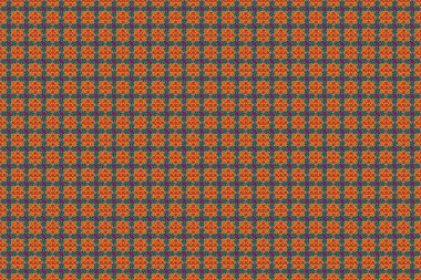 Turuncu, kırmızı ve kahverengi tekrarlayan elementlerle kusursuz soyut doku. Zarif raster klasik kusursuz desen. Güzel iz..