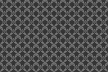 Gri ve siyah renklerde kusursuz soyut kabile deseni. El yapımı etnik doku, hayal gücünün uçuşu. Raster illüstrasyonu.