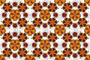 Mavi, sarı ve turuncu tekrarlayan elementlerle klasik dikişsiz desen. Oriental soyut raster klasik desen.