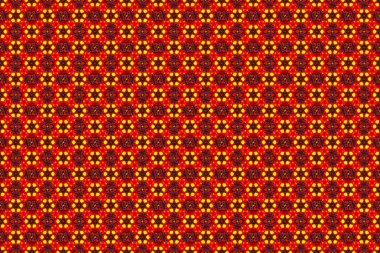 Raster illüstrasyonu. Ellerin pürüzsüz deseni yeşil, sarı ve kırmızı renkte pek çok küçük çiçek çizdi..