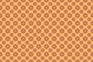 Klasik raster süsü. Sarı, kahverengi ve turuncu elementlerle soyut, kusursuz desen.