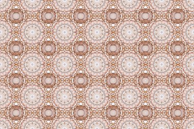 Raster illüstrasyonu. El yapımı etnik doku, hayal gücünün uçuşu. Mor, turuncu ve bej renklerinde kusursuz soyut kabile deseni.