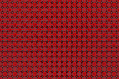 Zarif raster klasik kusursuz desen. Siyah, kırmızı ve kahverengi tekrarlayan elementlerle kusursuz soyut doku. Güzel iz..