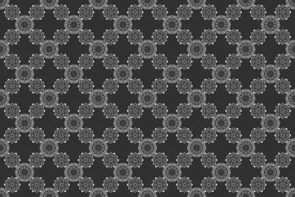 Black and gray seamless pattern good for greeting card for birthday, invitation or banner. Decorative symmetry arabesque. Medieval royal pattern. Raster illustration.