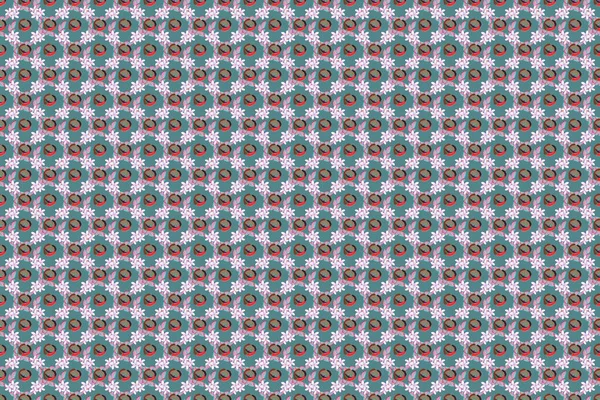 Nahtloses Muster Mit Dekorativen Sommerblumen Auf Blauem Hintergrund Aquarellraster Illustration — Stockfoto