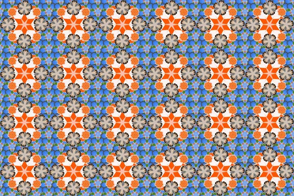 Χειροποίητο Σχέδιο Λουλούδια Πορτοκαλί Μπεζ Και Μπλε Χρώμα — Φωτογραφία Αρχείου