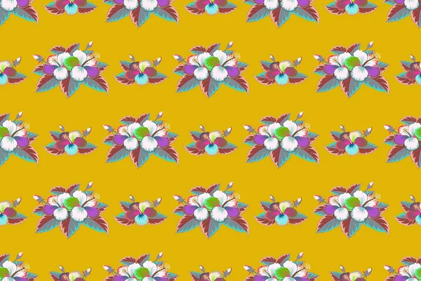 Растровый Гибискус Цветок Бесшовный Узор Желтом Фоне — стоковое фото